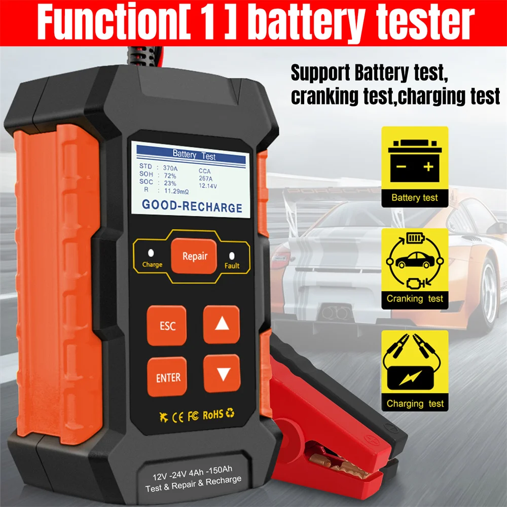 

Car Battery Tester Charger New KW520, 10A Car Battery Charger Repair Instrument Detector Three-In-One Product