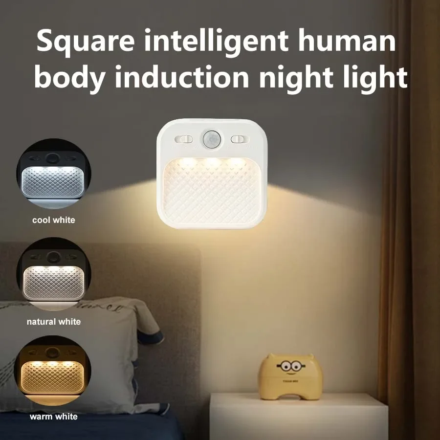 Motion Sensor LED Night Light USB Rechargeable Cabinet Lamp 3 Colors Dimmable Night Light for Bedroom Hallway Cupboard Stair