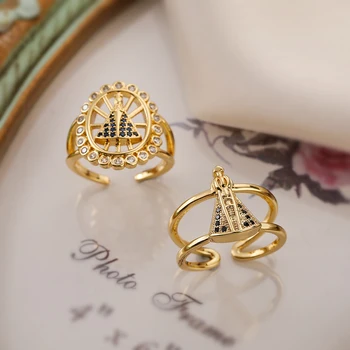 Vintage Virgin Mary Cubic Zirconia Adjustable Band Ring For Women Girls,Delicate Lady Party Wedding Jewelry 1