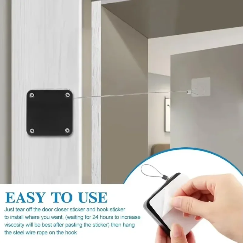 1-10PCS No Punching Automatic Door Closer Pull Cord Adjustable