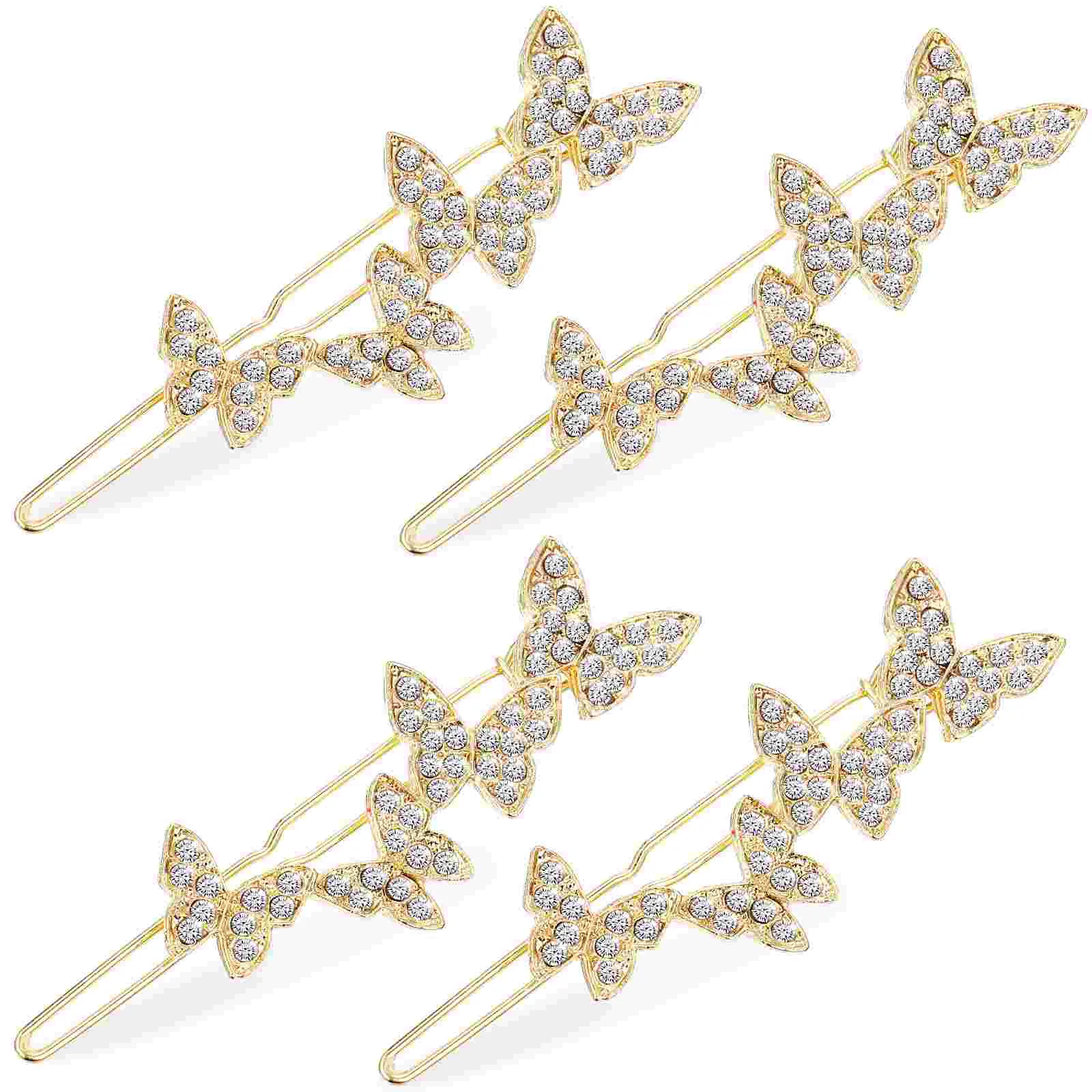 

4 Pcs Butterfly Hair Clip Pin Headgear Clips for Women Accessories Crystal Thick