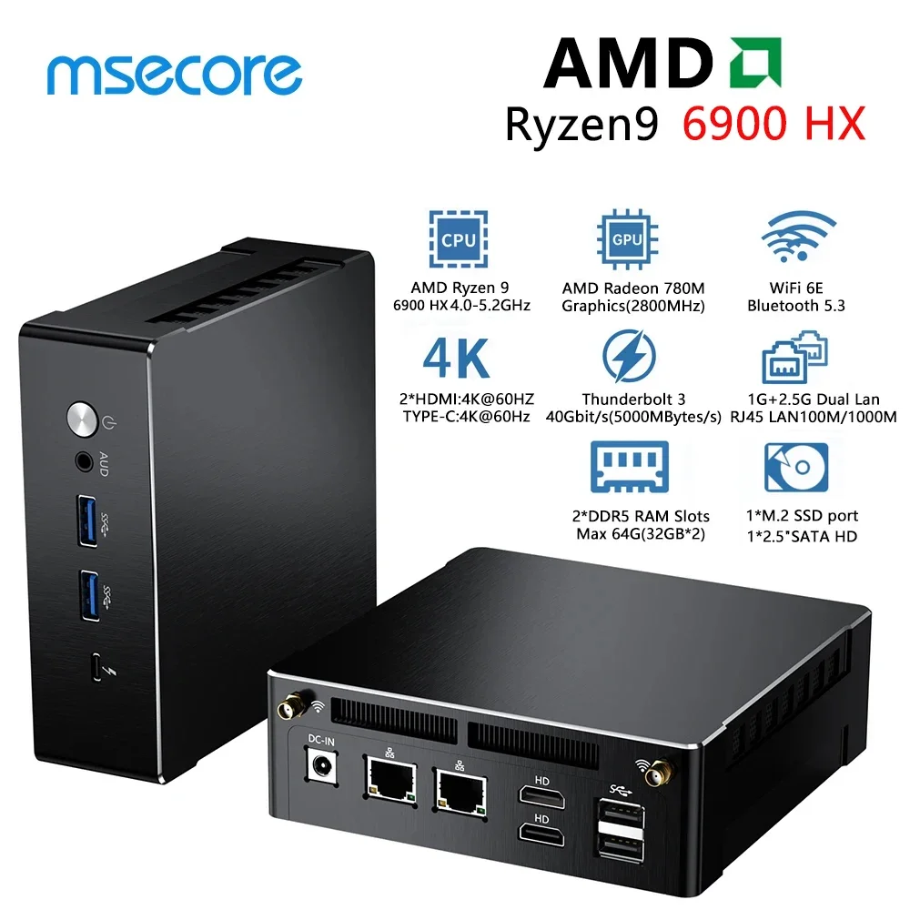 MSECORE New MQ50 Gaming Mini PC AMD Ryzen9 6900HX Office Desktop Computer  Portble HTPC Thunderbolt DDR5 NVME SSD Wifi6 4K BT5.2 - AliExpress, image size:1000x1000