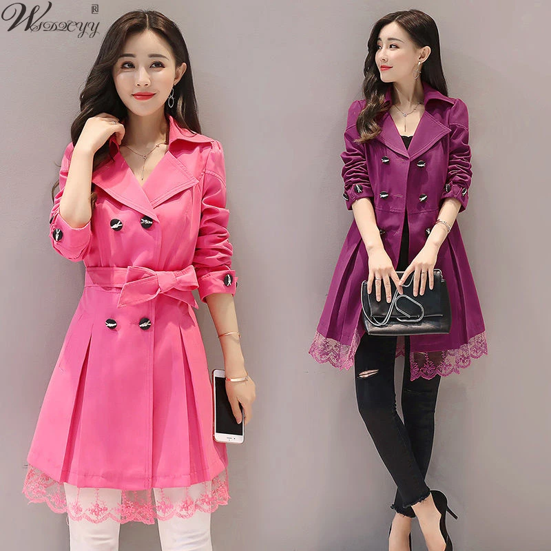 

Trench Coat Women Large Size Korean Clothes Double Breasted Button Windbreaker Spring 2022 New Autumn Fashion Lace Duster Coat