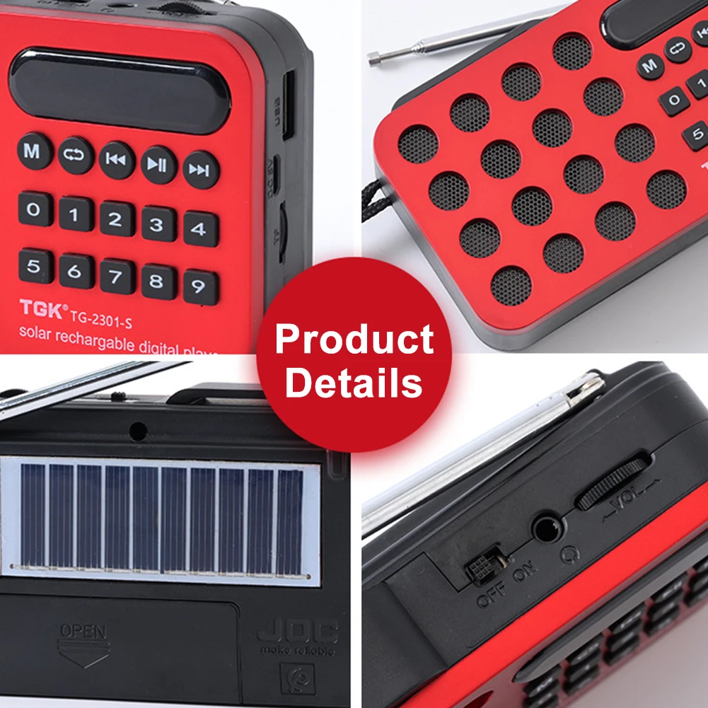FM Radio Pocket Solar Charging Wireless Speakers Radio Support USB TF Card Bluetooth-compatible Emergency Radio Receiver