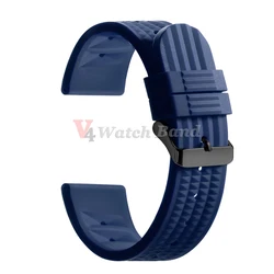 Premium Waterproof Silicone Sport Strap - Universal 20mm/22mm Rubber Watchband - 22mm (Blue - Black)