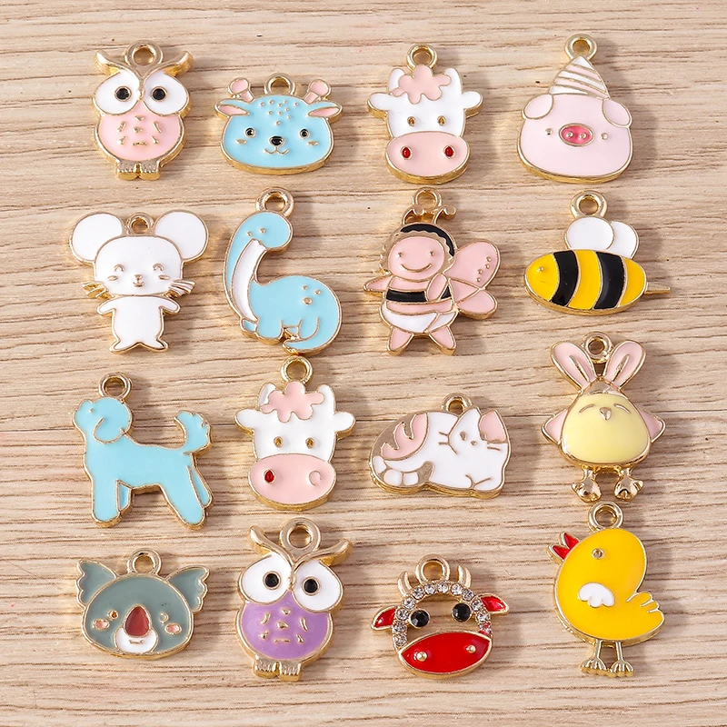 

10pcs/lot Mix Cartoon Animal Charms Enamel Dog Owl Bee Charms Pendants for Jewelry Making DIY Earrings Necklaces Crafts Supplies