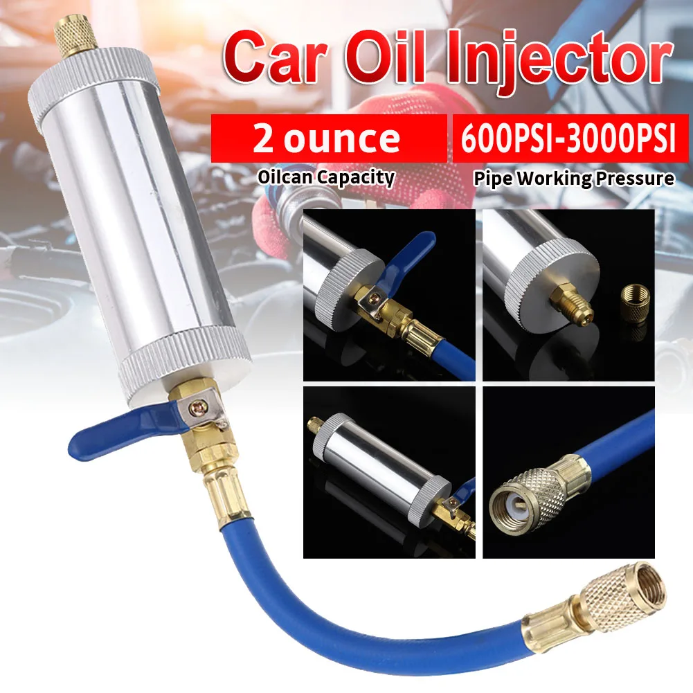

Air Conditioning Car Oil Injection Tool 2 Ounce 1/4" Pure Liquid Oil Coolant Filler Tube For refrigeration system R134A R12 R22