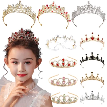 여아용 로맨틱 공주 왕관, 수제 라인석 티아라 진주 머리띠, 생일 웨딩 파티 액세서리, 보석 선물