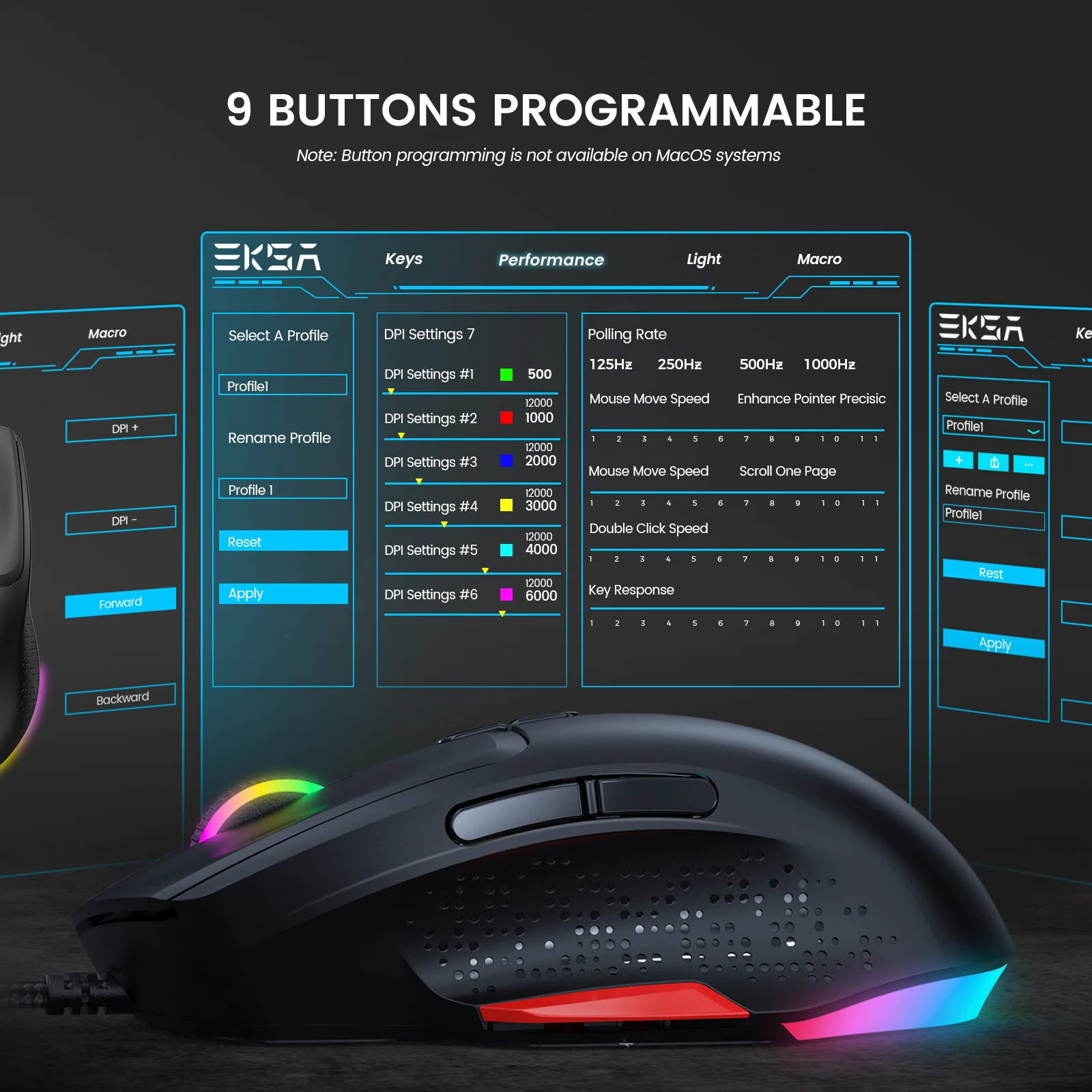 silent wireless mouse EKSA EM600 USB PC Gaming Mouse PAW3327 12000 DPI RGB Lightweight Wired Mice for Computer Mause Gamer with 9 Programmable Buttons digital mouse