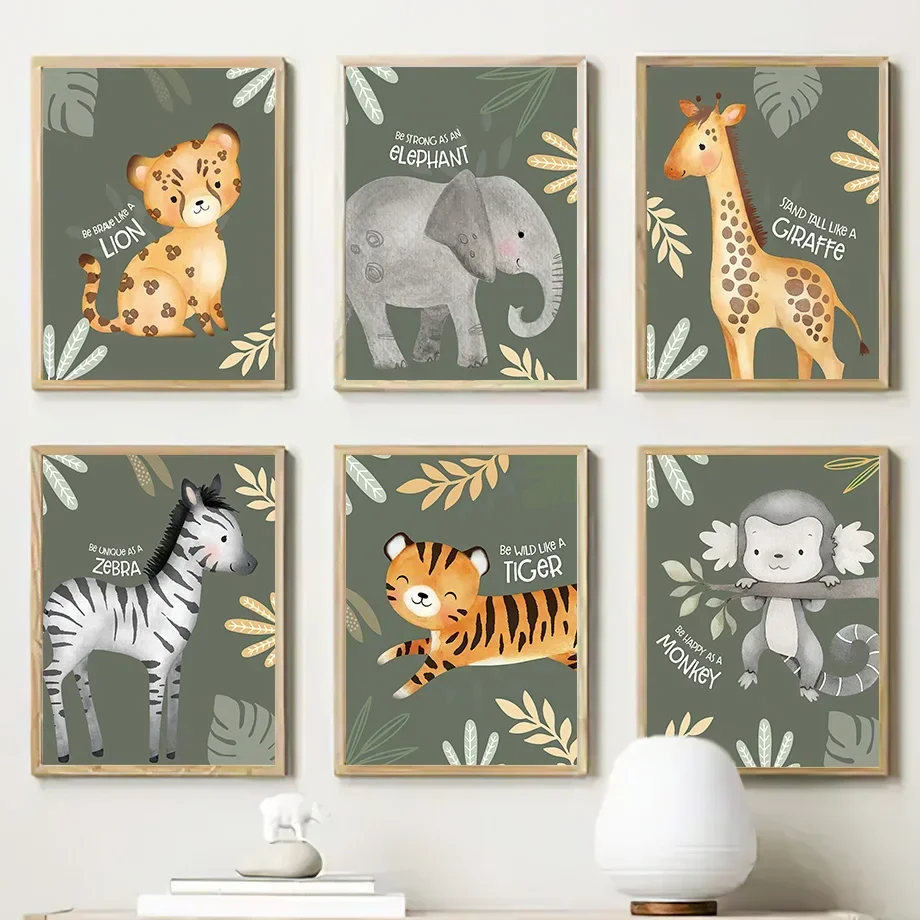 

Lion Elephant Giraffe jungle Animal Nursery Wall Art Canvas Painting Nordic Posters And Prints Wall Picture Baby Kids Room Decor