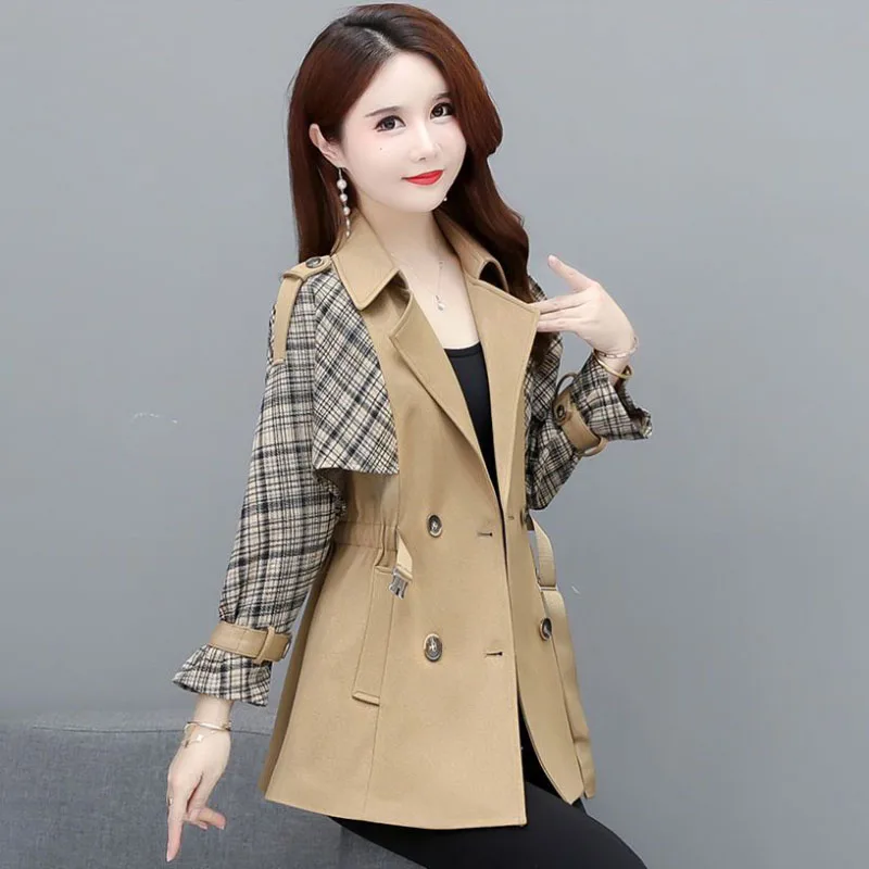 

High-End Windbreakers Coat Women's Overcoat 2024 Spring Autumn New Slim Stitching Double-Breasted Casual Trench Coat Outwear