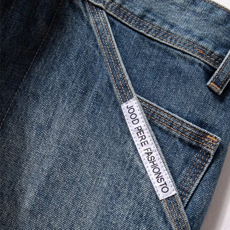 Men's Jeans Heavyweight Pure Cotton Straight Denim Pants Retro Washed Blue Cargo Cowboy Trousers Male 6