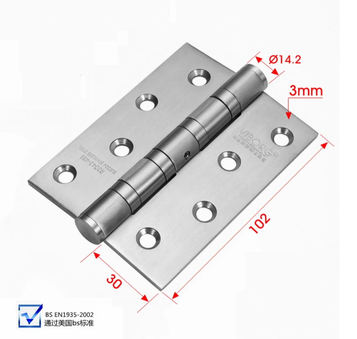 (2 pieces)VIBORG 4" 304 Stainless Steel Extra-thick Heavy Weight Heavy duty Smooth&Quiet Ball Bearing Door Hinges Hinge