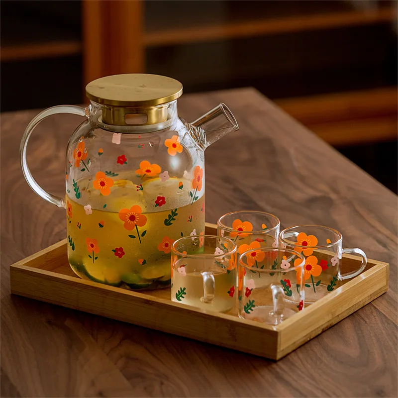

Glass Cold Kettle Set Juice Flower Tea Fruit pot Maker Large Capacity
