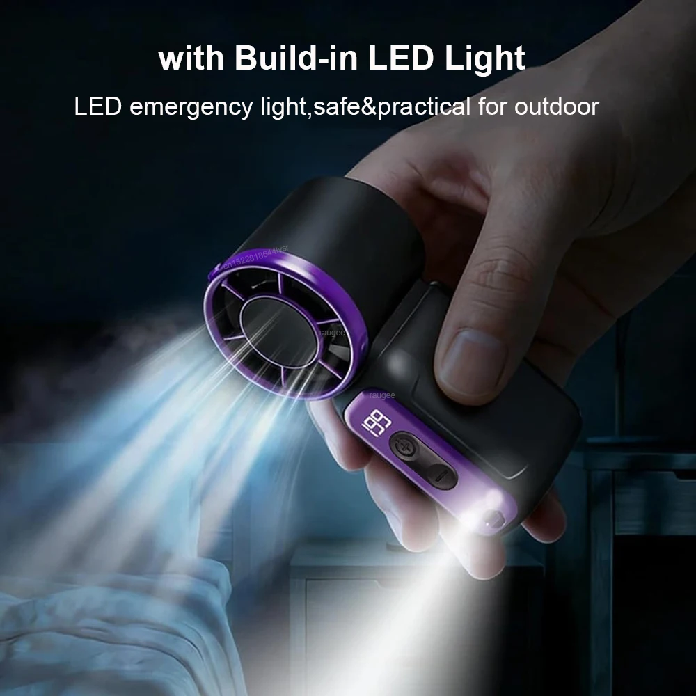 Compact Rechargeable Handheld Fan with Digital Display and LED Lighting