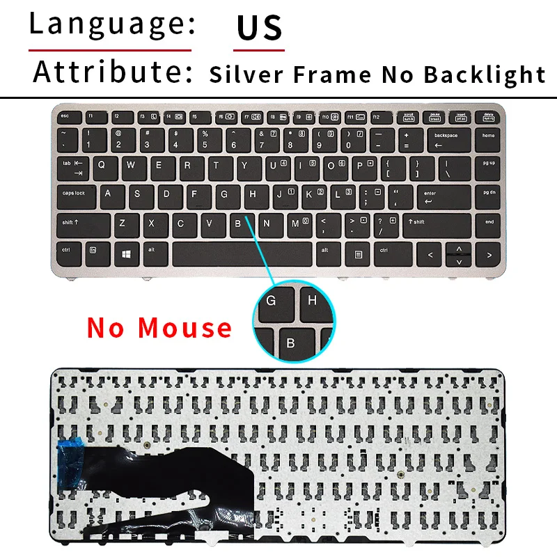 New US Russian Laptop Keyboard for HP Elitebook 840 G1 850 G1 840 G2 ZBOOK 14 US Backlit w/point black silver frame