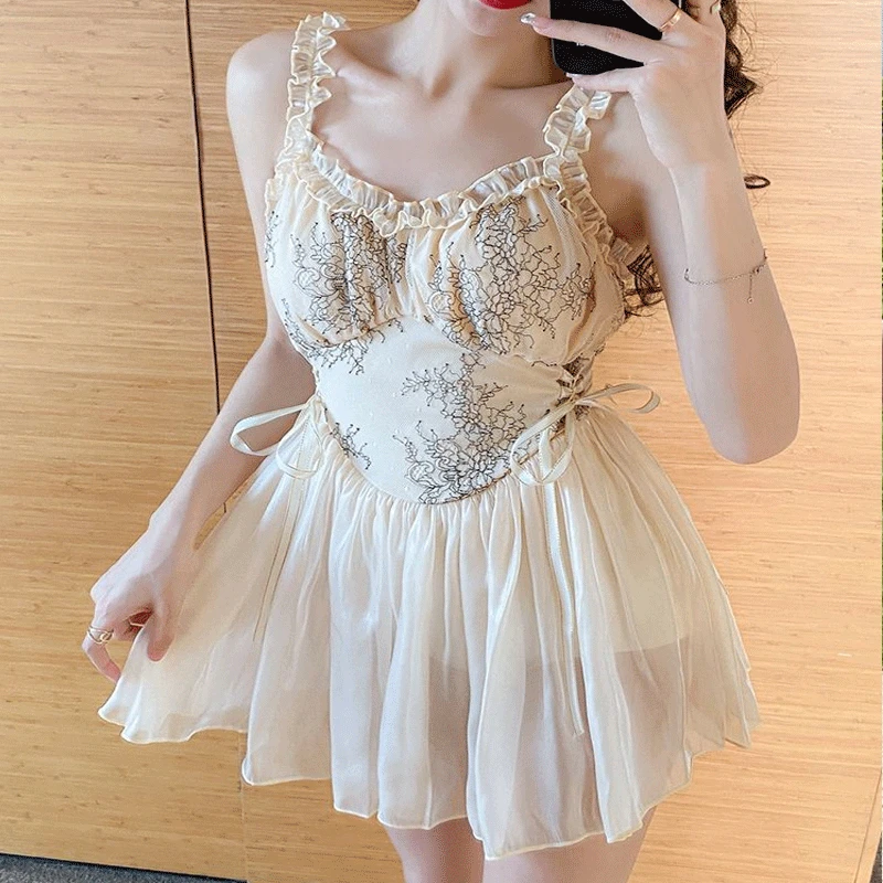 

Korean Version Floral Conservative Sling Slimming Sexy Casual Women's Clothing Summer Sleeveless Swimwears With Chest Pad Tassel