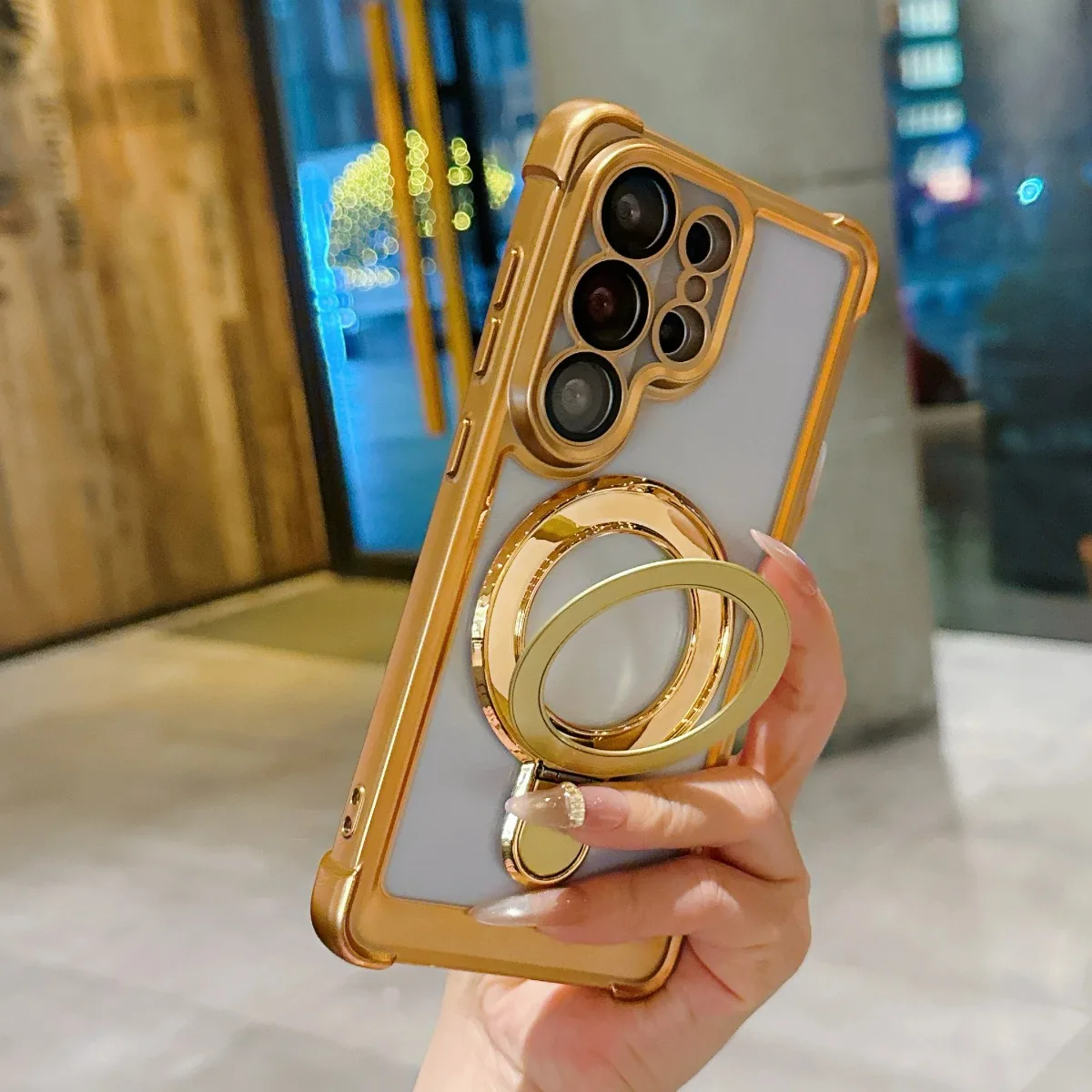 Luxury Electroplated Phone Case with Magsafe Magnetic Ring Holder and Kickstand