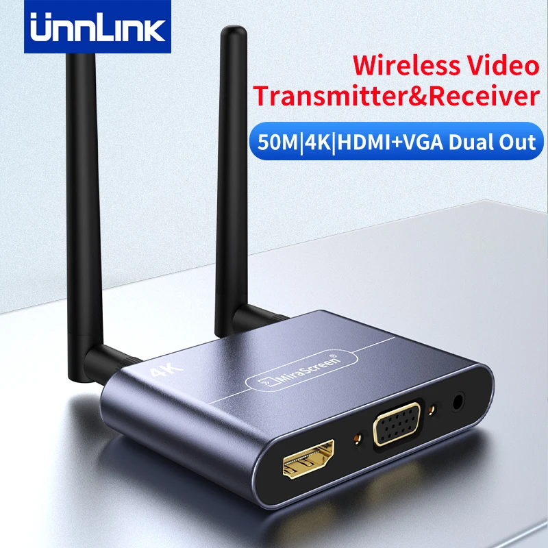 

Unnlink 50M Wireless HDMI TV Dongle 4K 5G Wifi Phone Laptop to HDMI VGA Receiver for iPhone iPad Mac One-click fast connection