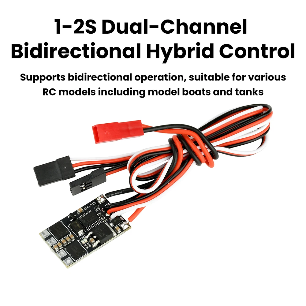Contrôle mixte et indépendant illustré sur l'ESC double moteur 5A pour char RC avec deux sorties moteur