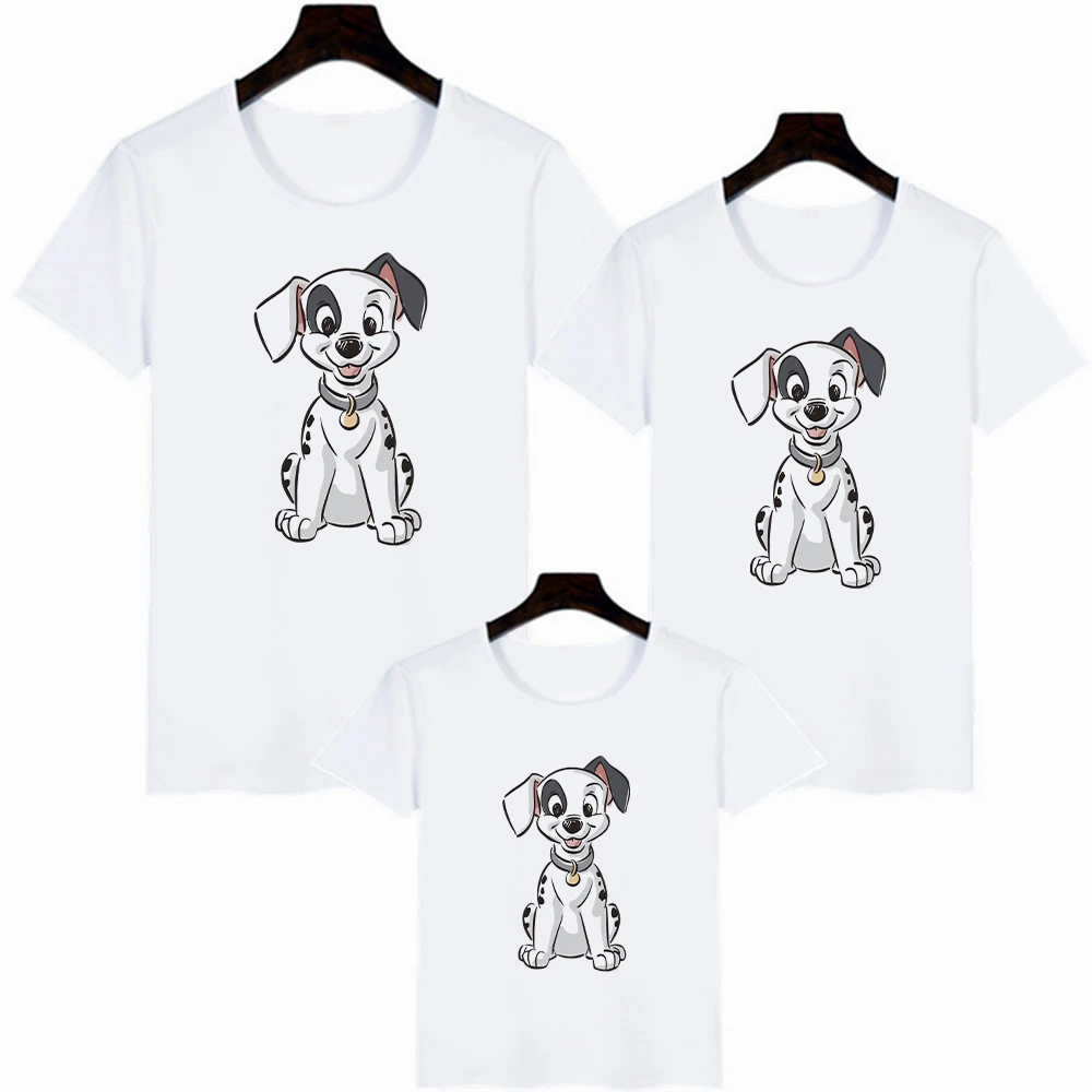 T Shirts White All-Match Family Look Outfits Disney Parent Child Print 101Dalmatians Modern Leisure New Products Tshirts Basic mother and teenage daughter matching outfits Family Matching Outfits