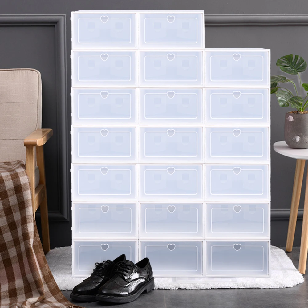20 Pack Foldable Flip Shoe Storage Boxes Stackable Drawer Shoe Box Clear Plastic Clamshell Container Organizer Display Case