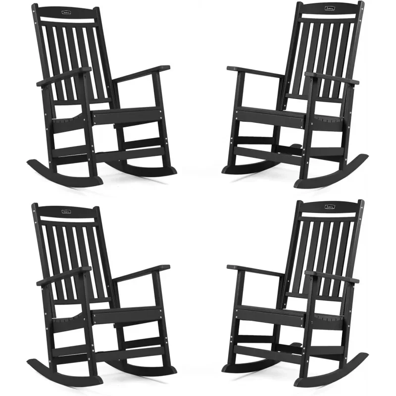 Patio Rocking Chairs Set of 4,Poly Lumber Rocker,All Weather Rocking Chair Outdoor,High Back Porch Rocker,CrackerRocking