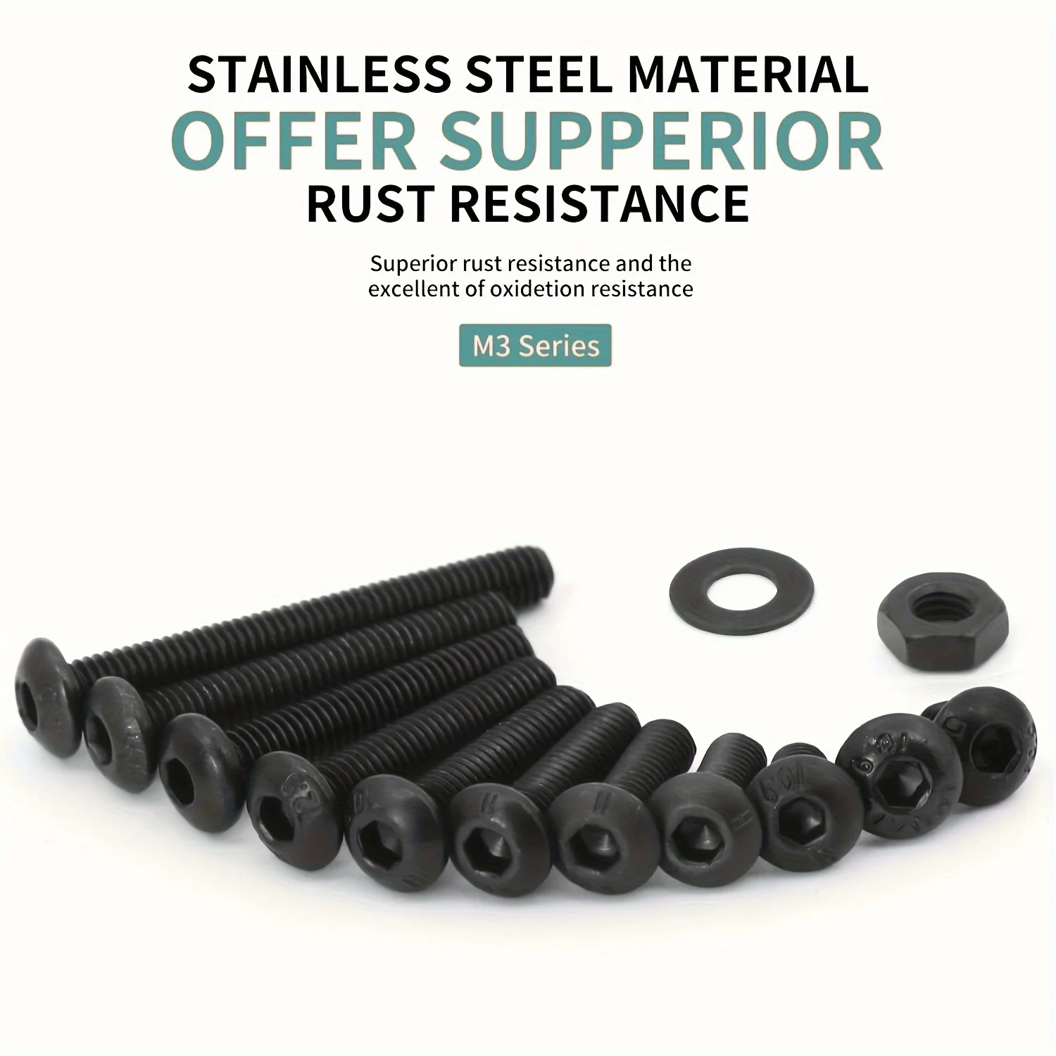 Button Head Socket Cap Screws Bolts And Nuts Flat Washers Assortment Kit, 10.9 Grade Alloy Steel