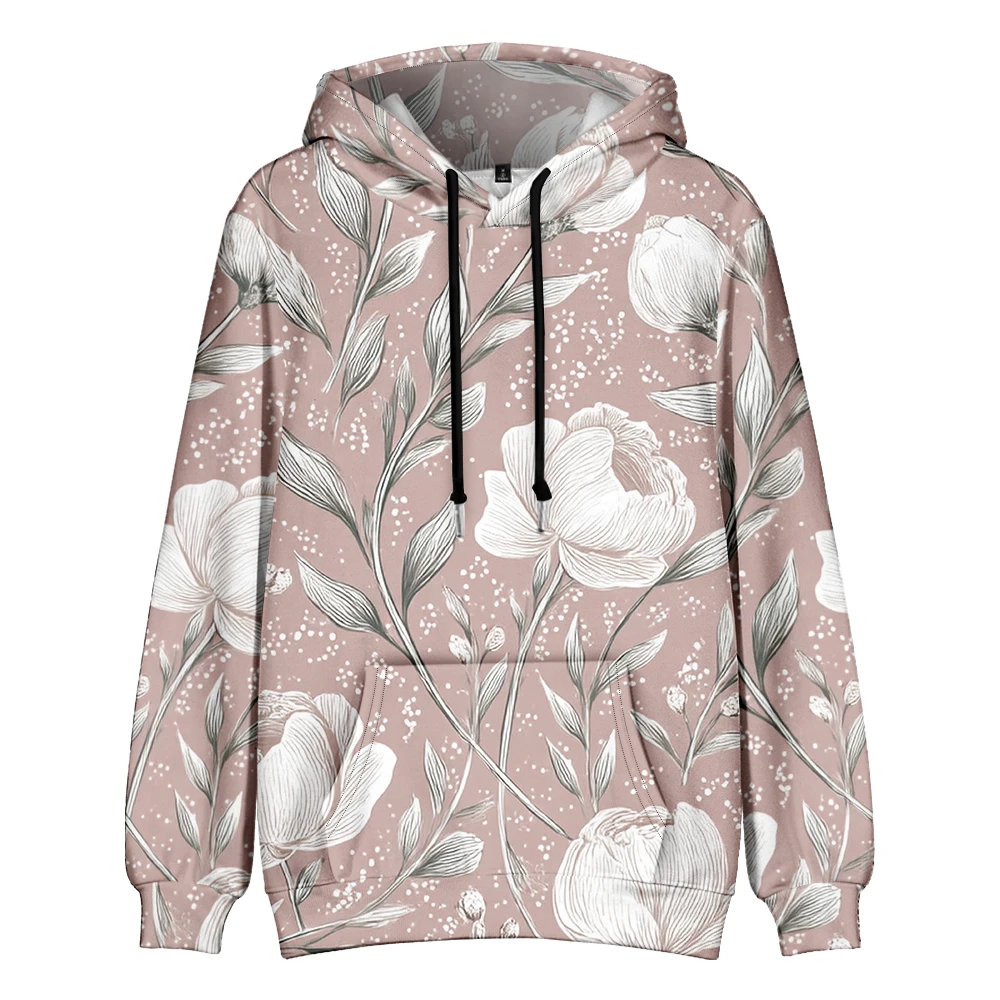 Sudadera con capucha bohemia para mujer, jersey de manga larga con estampado de flores blancas, acogedor, para acampar, elegante y bonito traje con cordón