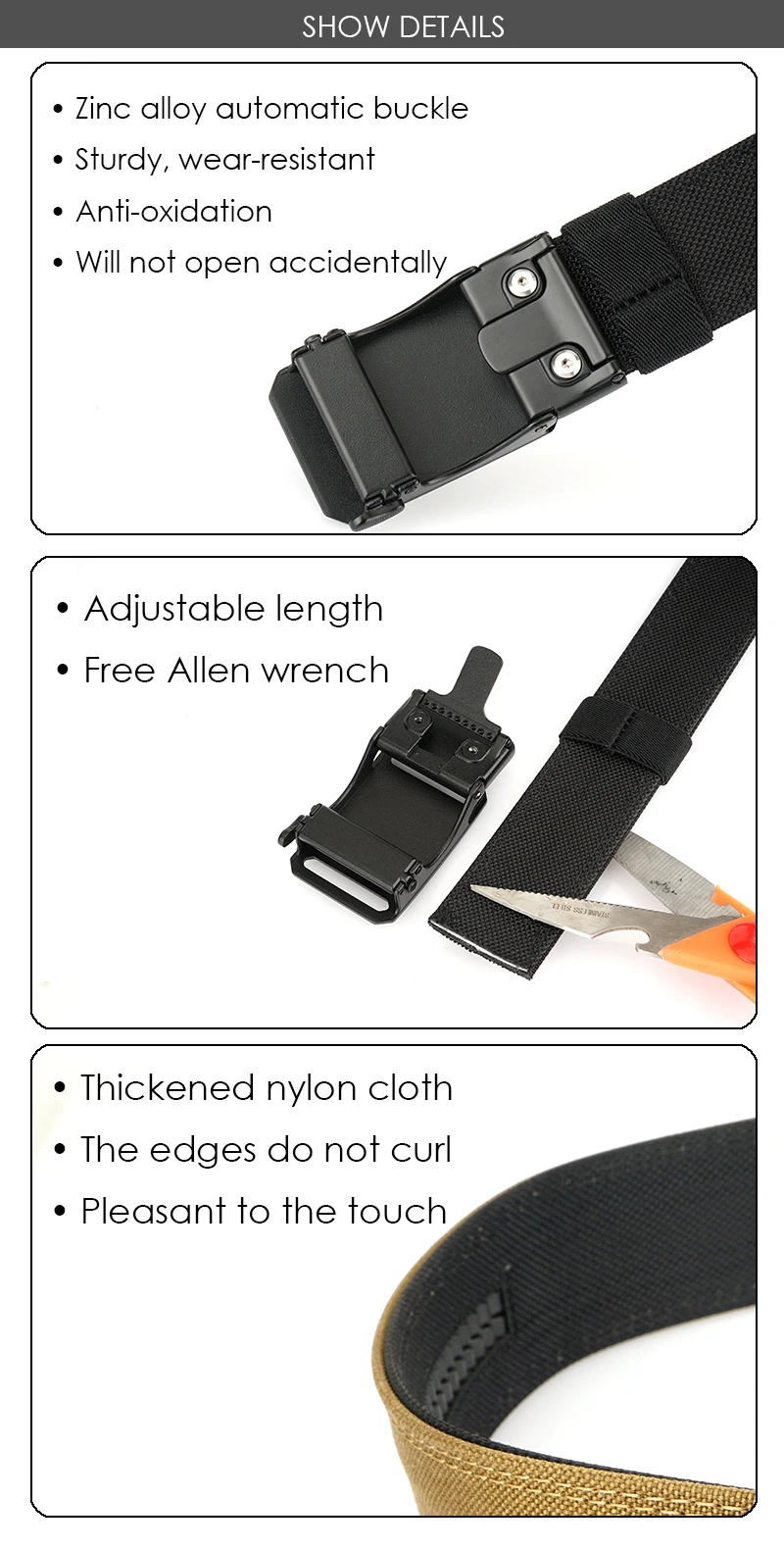 VATLTY 2025, starre taktische Outdoor-Gürtel für Herren, Zinklegierung, automatische Schnalle, Jeansgürtel, robustes Nylon, lässiger Gürtel für Herren – Detail 4