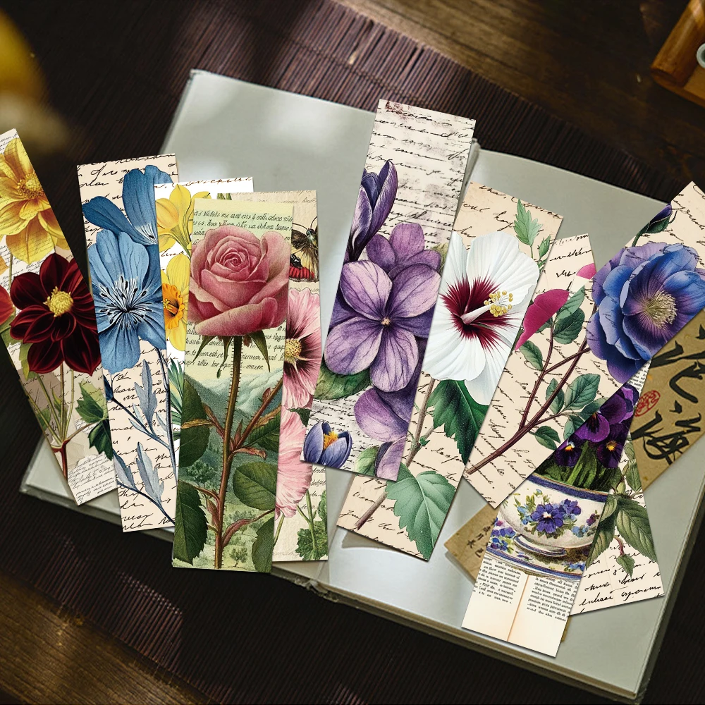 Vintage Floral Flower Bookmarks Student Reading Books Labeled School Stationary Supplies Aesthetic Bookmark Creative Gift 30pcs floral painting bookmark bookmarks stationery supplies retro flower bookmark