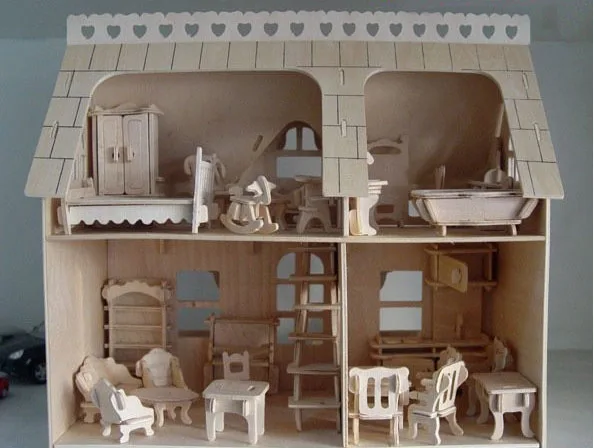 Wooden 3D Simulation Model Villa House DIY ature Playhouse Assembly Toy Eonal Pretend Play Dollhouse Furniture