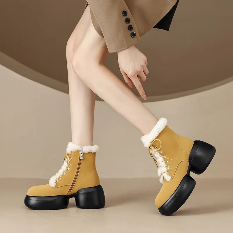 Women's Snow Boots Winter Shoes Warm Casual Fur Ankle Women's Non Slip Plush Suede Rubber Soled Shoes Women Boots Botas Mujer