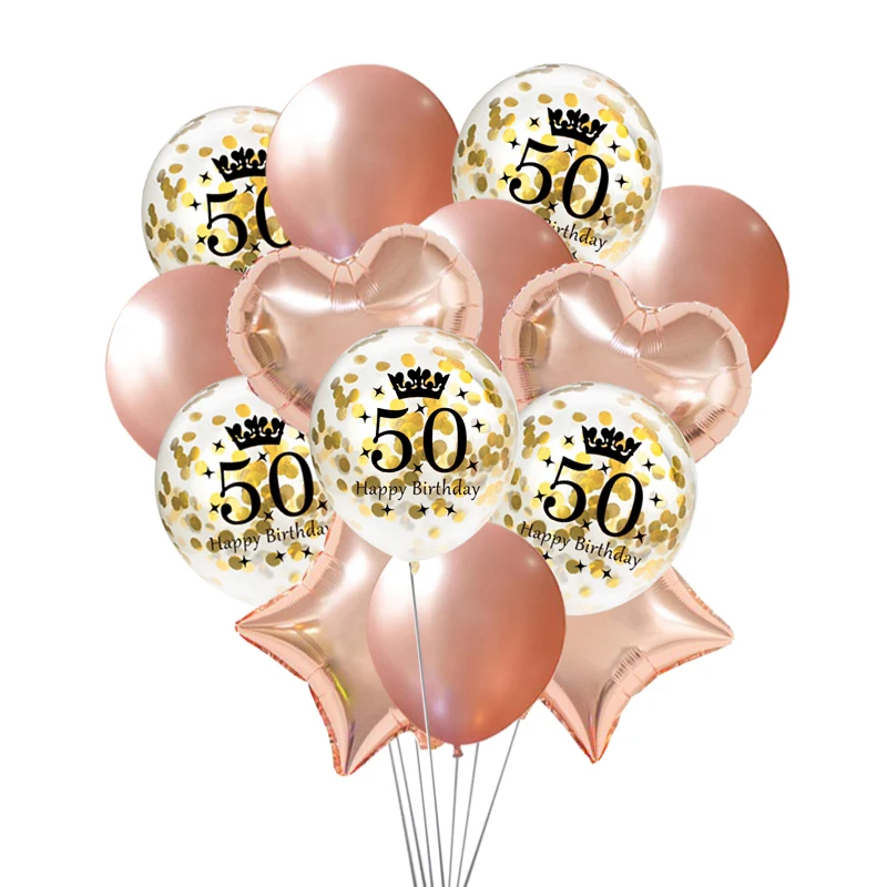 

30 40 50 Years Old Rose Gold Gold Latex Foil Balloon Combo For Men Ladies Happy Birthday Party Anniversary Decoration