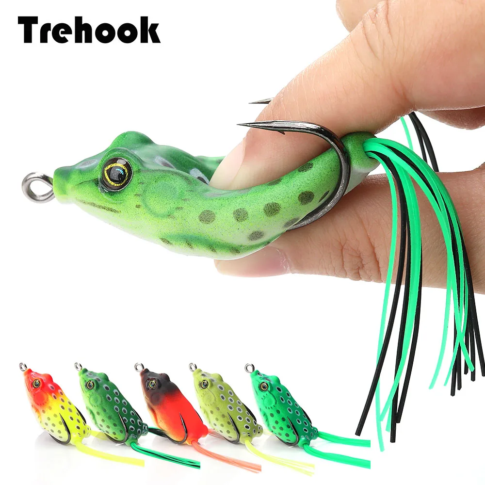 

TREHOOK 6cm/12g Frog Soft Fishing Lures Barbed Hooks Silicon Skirts Weedless Design Lifelike Eyes Soft Baits