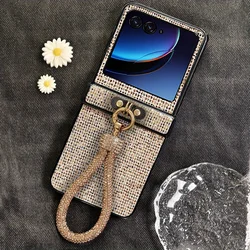 Luxury Glitter Diamond Lanyard Phone Case with Shiny Bracelet Grip - Shockproof Hard PC Cover - Motorola Razr 70 (Light Gold)