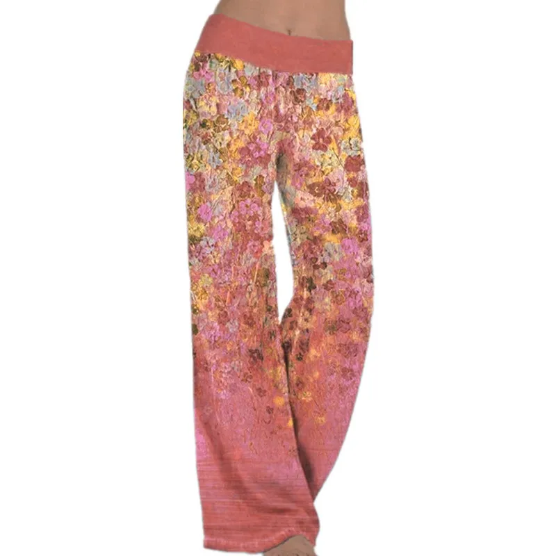 Women Summer Loose Printed Wide-leg Pants Western Style Female Yoga Multicolor Sports Trousers Oversize Thin Fashion Streetwear
