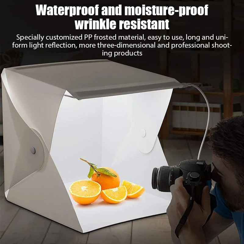 Folding Lightbox Portable Photography LED Light x2 Photo Studio Tent Softbox Background Kit USB Mini Light Box For DSLR Camera