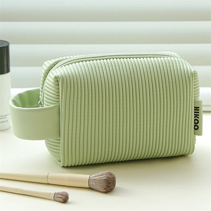 

Cosmetic Bag Toast Shape Compartment Makeup Bag Portable Handle Zipper Closure Women Makeup Storage Pouch Wash Handbag For Home