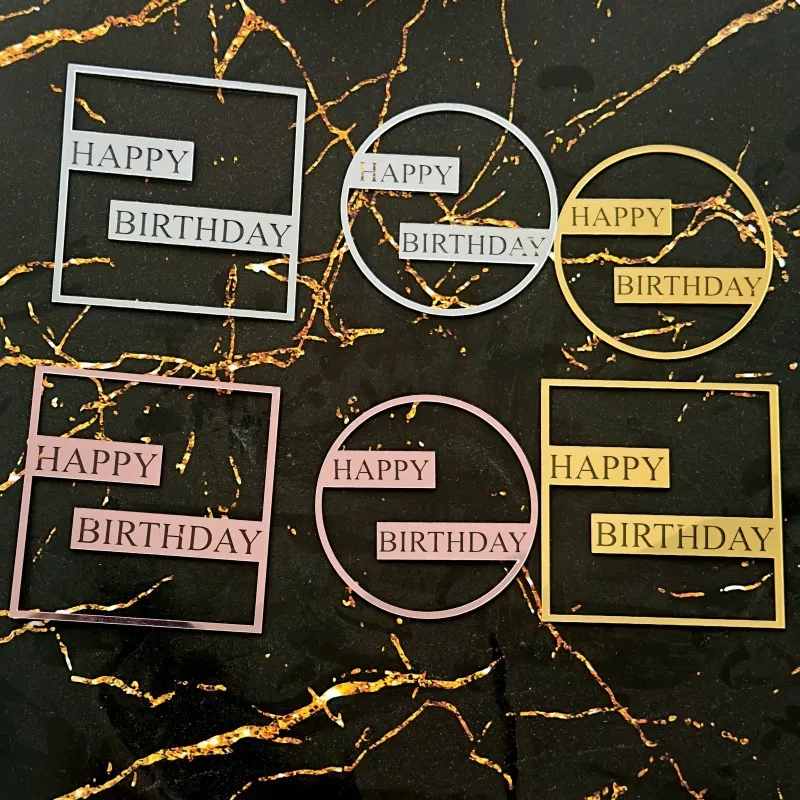 Topper Per Torte Per Feste Di Buon Compleanno Quadrati Dorati Topper Per Torte Di Compleanno In Acrilico Di Alta Qualità Per Decorazioni Per Torte Per