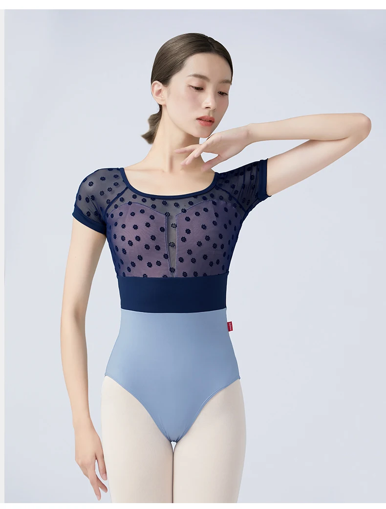 

Summer New Adult Ballet Dance Leotard Short-sleeved Low Back Bodysuit Women's Gymnastics Suit Stage Performance Costumes W22058