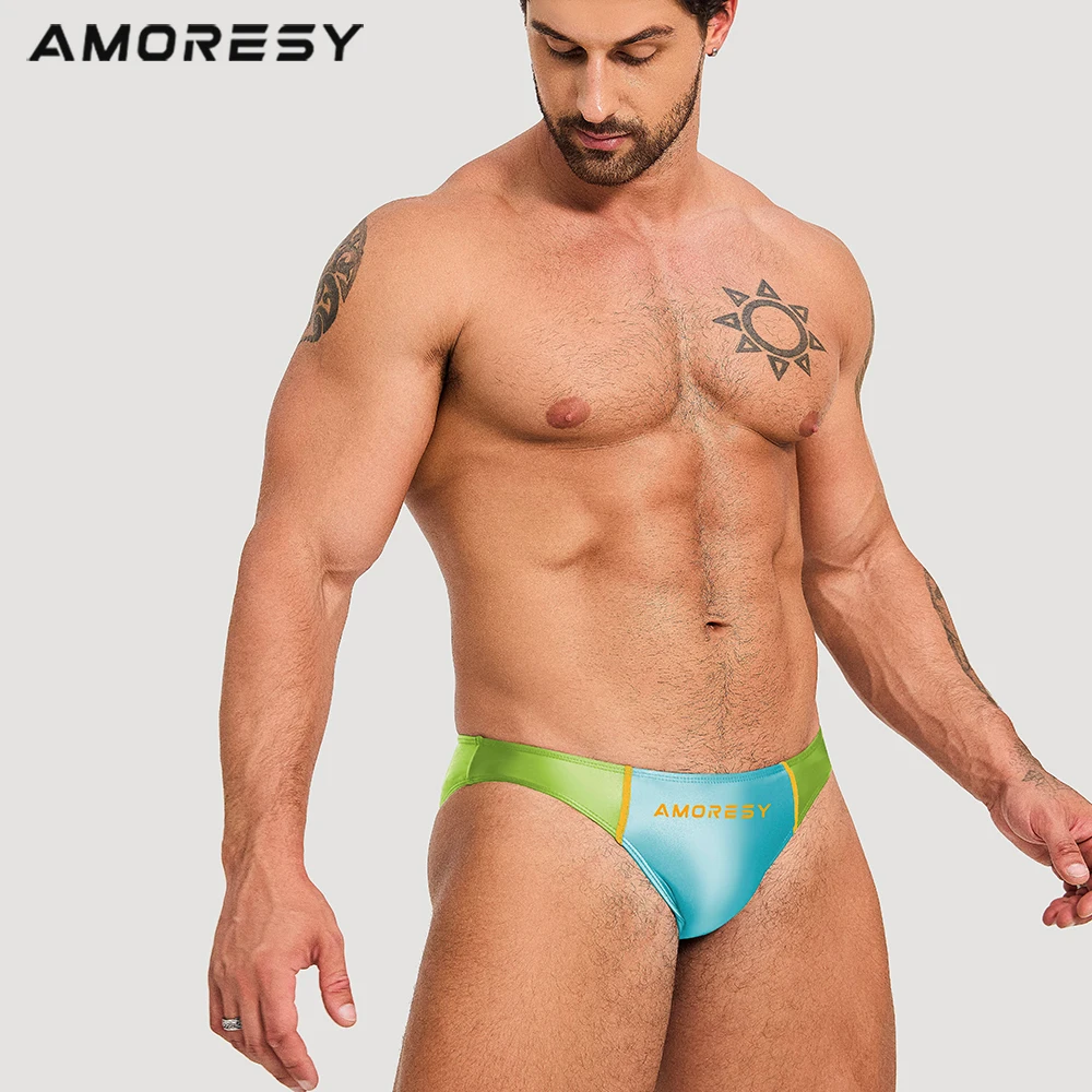 AMORESY men's colorful low-rise sexy triangle swim trunks