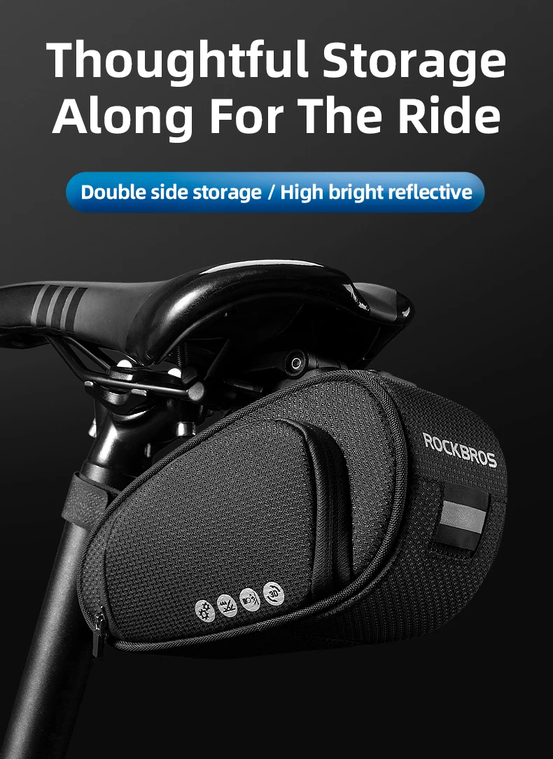 ROCKBROS Rainproof Bag Shockproof Bicycle Saddle Bag For Reflective Large Capacity Seat Post Tail Light Bag MTB Bike Accessories