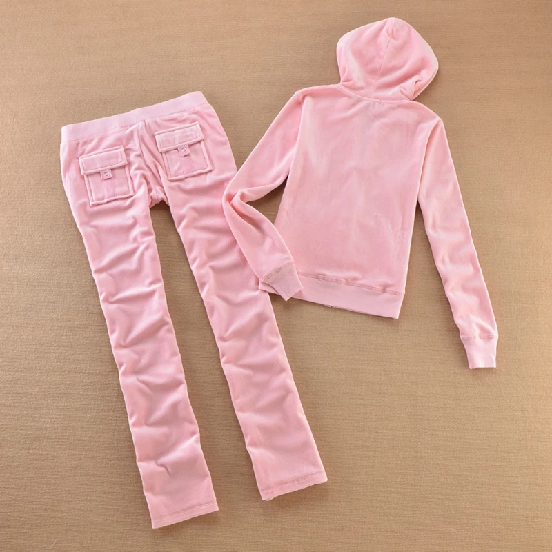 Velvet Tracksuit for Women 2025 Women's Hooded Jacket and Pants Suit Two Piece Set Women's Outfit 3