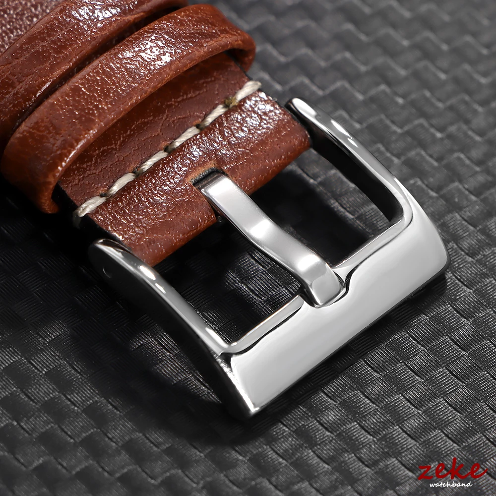 Vintage Oil Wax Leather Watchband with Stitching in Brown