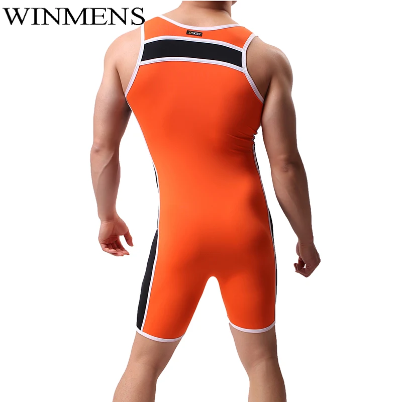Adult Men's Pajama Romper Elastic Patchwork Jumpsuit Sleepwear Sleeveless Sexy Bodysuit Fitness Slim Fit Sportswear