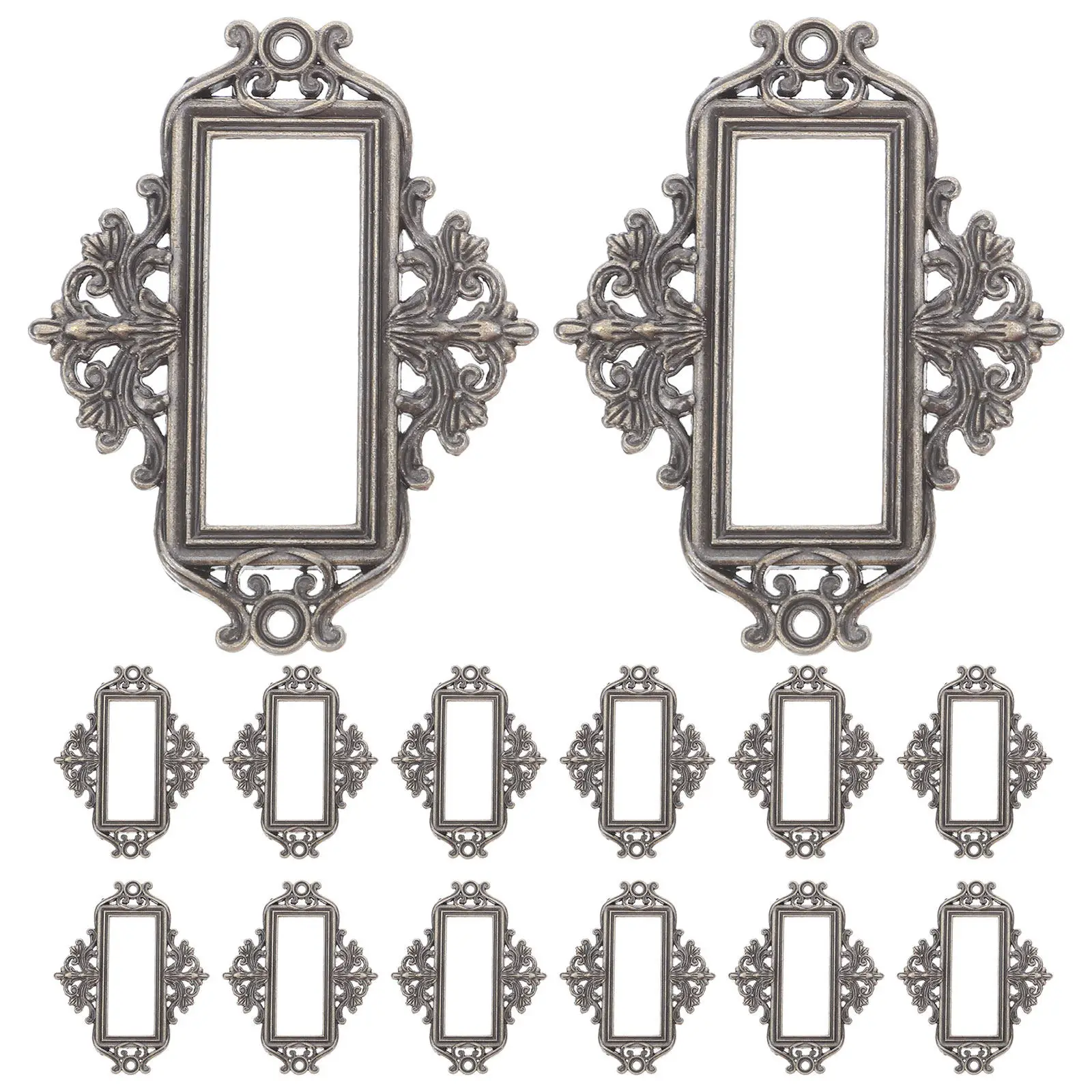 24Pcs 빈티지 라벨 프레임 금속 서랍 라벨 홀더 캐비닛 도어 카드 홀더 파일 서랍 태그 프레임 사무실용 레트로 주최자