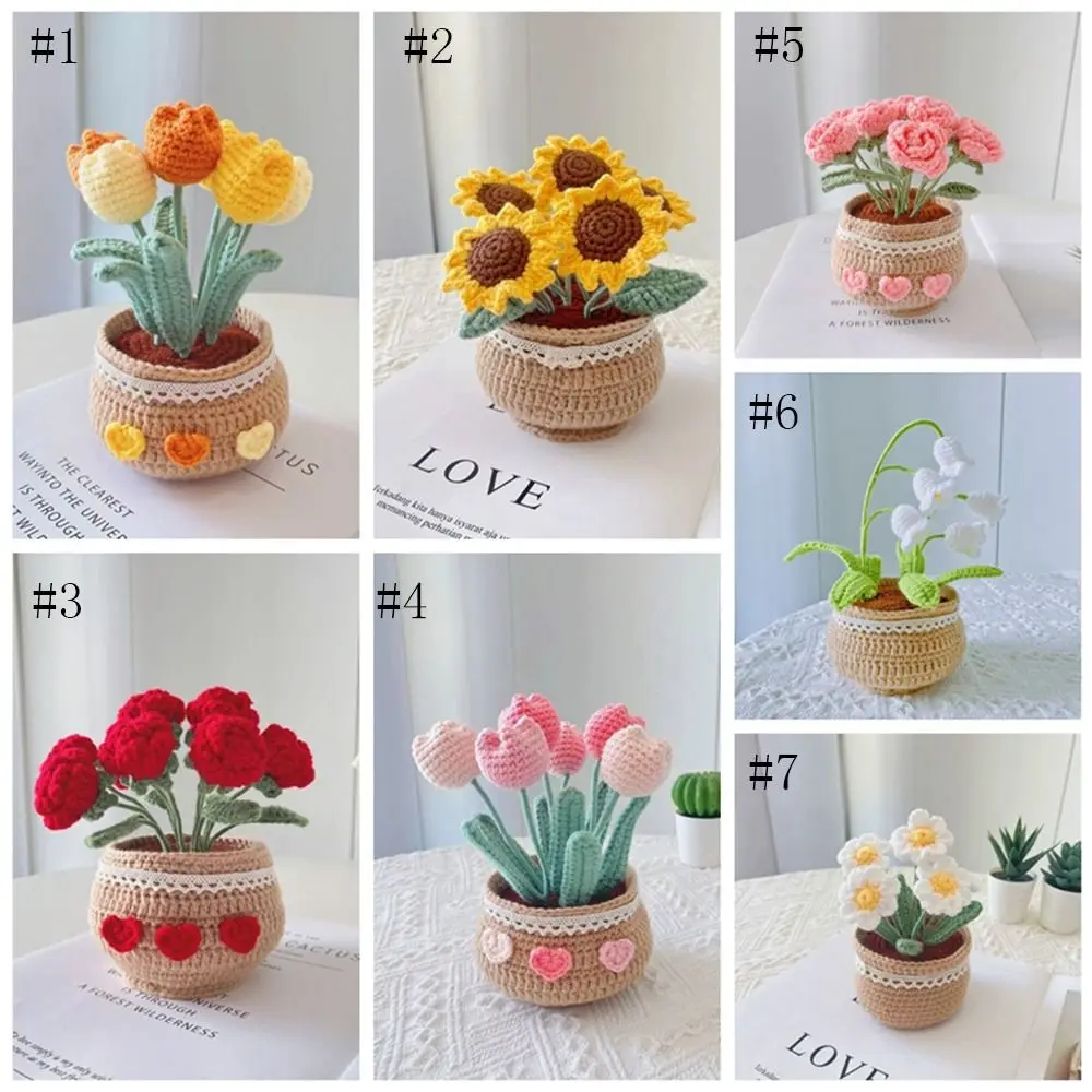 Handgemachte Tulpe Topf Blumen bündel Dekoration DIY Häkel material Tasche selbst gemachte Dekoration – Detail 1