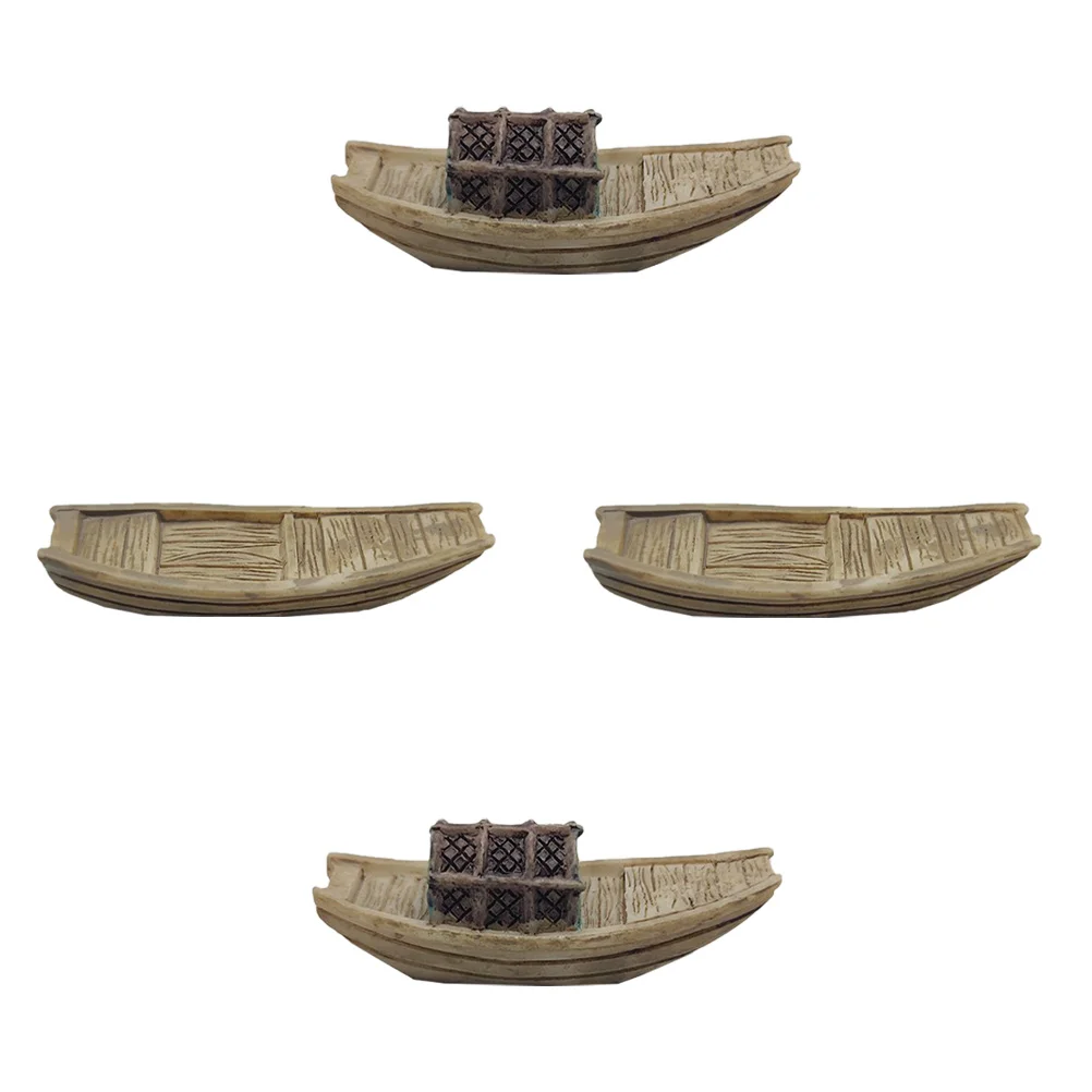 4 Pcs Micro Landscape Fishing Boat Decor Decoration Ornament Adornment Mini Plastic Retro 3
