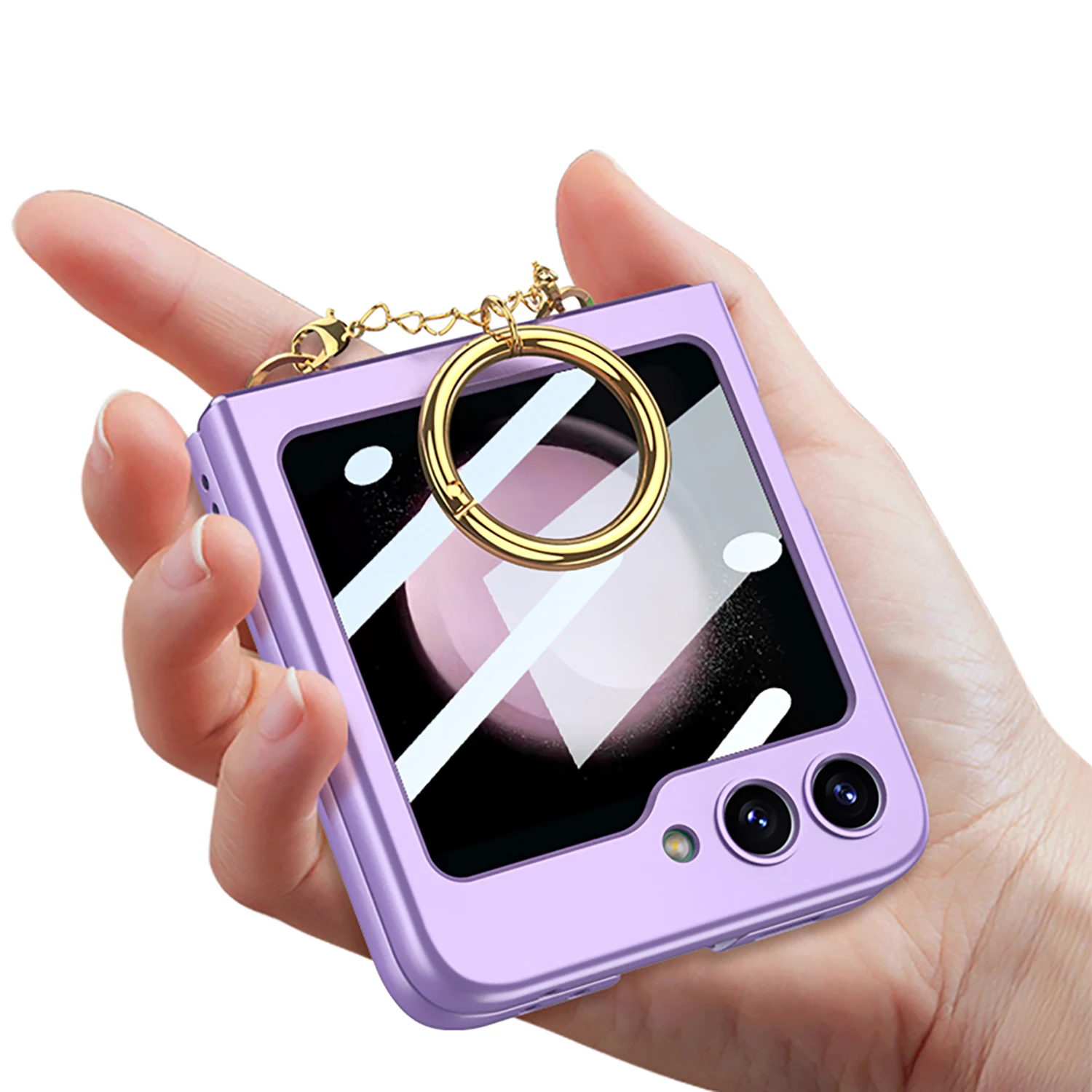 Ultra-thin Shell Film Integrated Anti-fall Protective Cover For Samsung Galaxy Z Flip 5 Fashion Necklace Ring Folding Phone Case